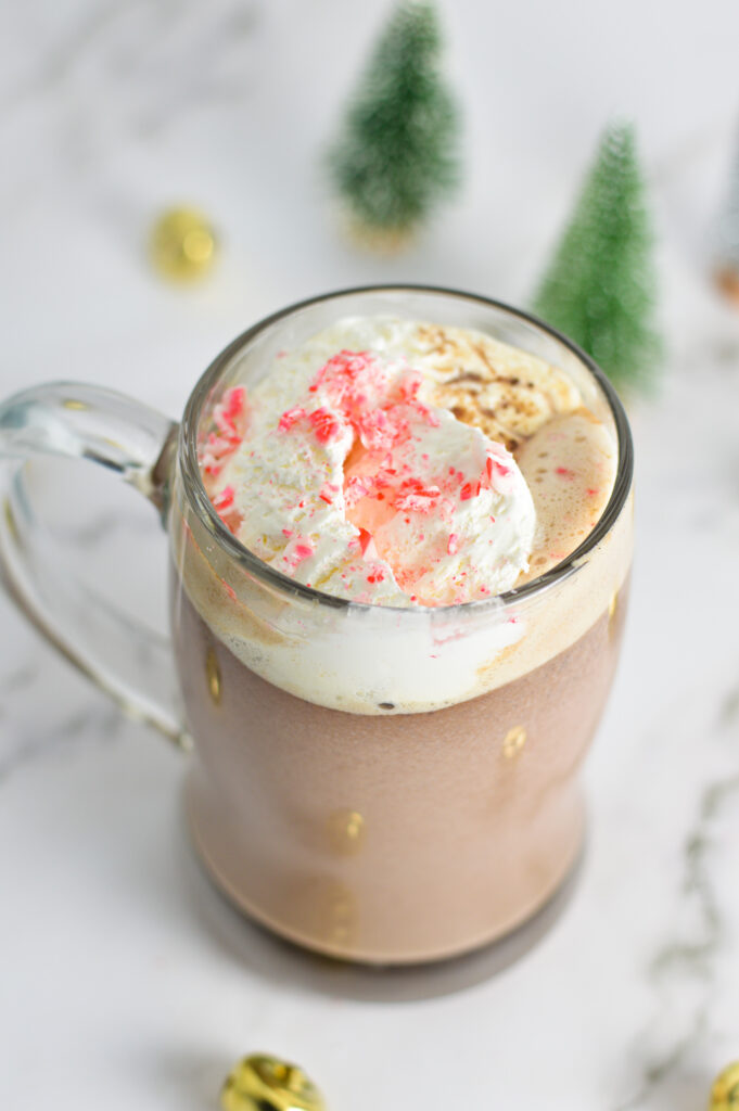 Peppermint Hot Chocolate in a glass mug.