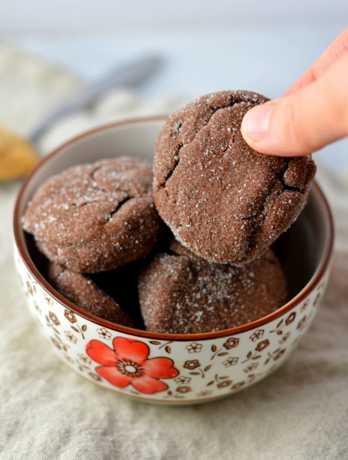 Easy Chocolate Peanut Butter Filled Cookies Recipe. Bite sized and super soft, they make a great dessert or snack idea.