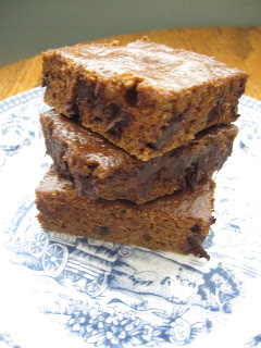 Chewy Chocolate Chip Pumpkin Brownie recipe. These fudgy dessert squares are made healthy with egg whites and whole wheat flour.