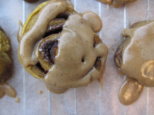 Pumpkin Cinnamon Rolls with Caramel Frosting