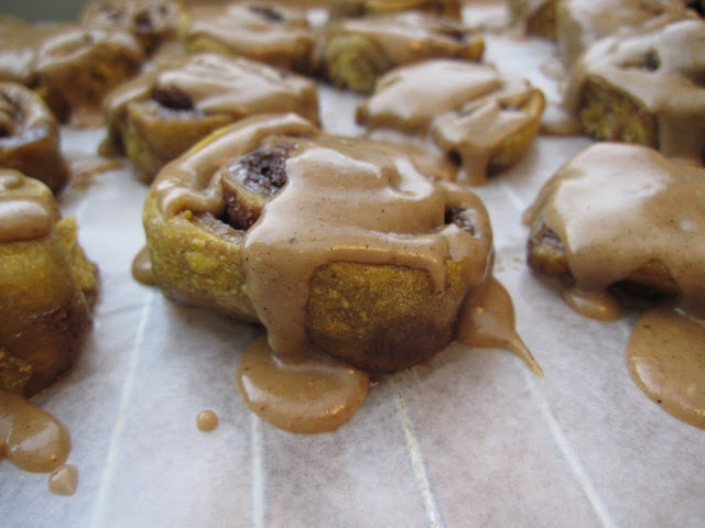 Pumpkin Cinnamon Rolls with Caramel Frosting