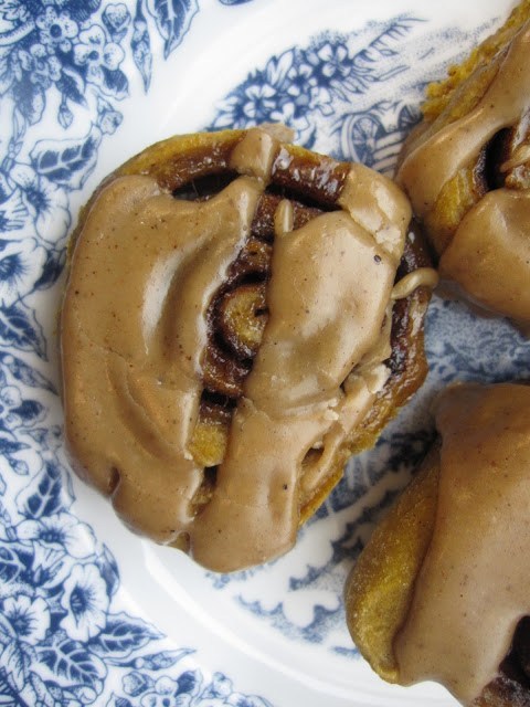 Pumpkin Cinnamon Rolls with Caramel Frosting