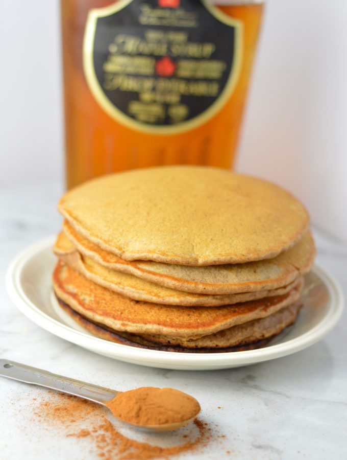 Healthy Whole Wheat Gingerbread Pancakes ready in under 15 minutes. Made without molasses and fluffy on the inside, how can you resist?