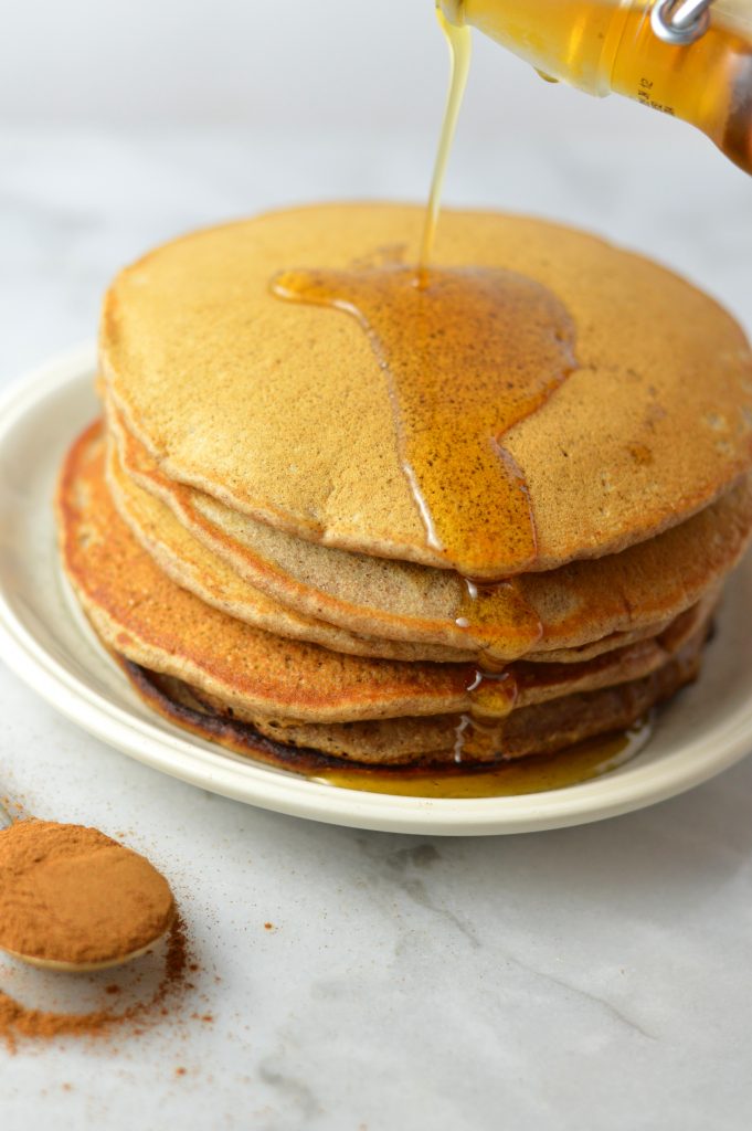 Healthy Whole Wheat Gingerbread Pancakes ready in under 15 minutes. Made without molasses and fluffy on the inside, how can you resist?