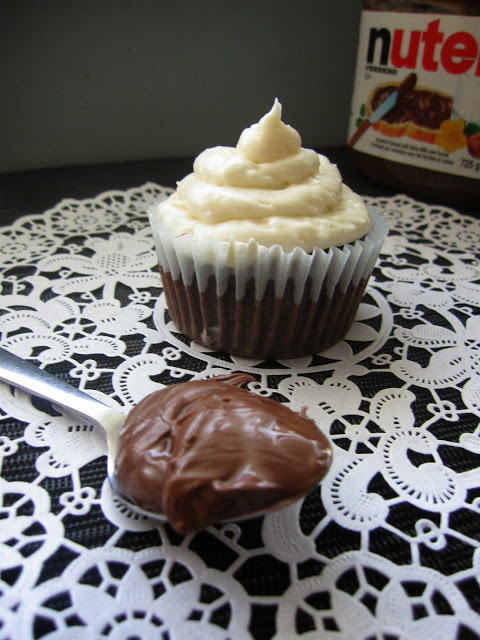 Nutella Filled Chocolate Cupcakes with Coconut Cream Cheese Frosting