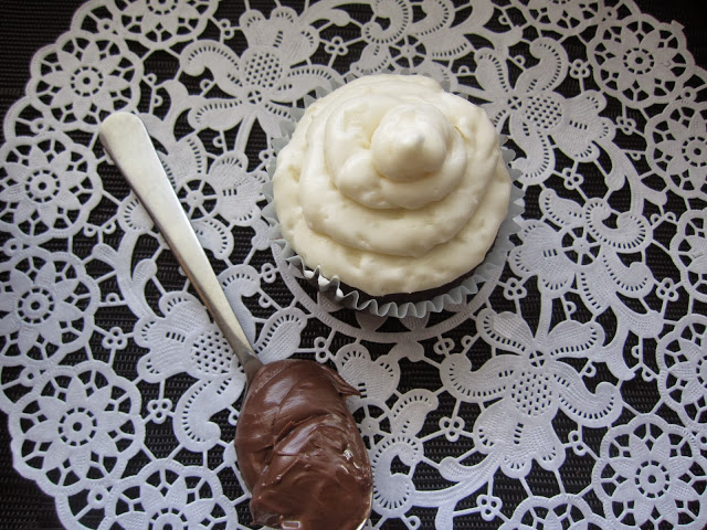 Nutella Filled Chocolate Cupcakes with Coconut Cream Cheese Frosting