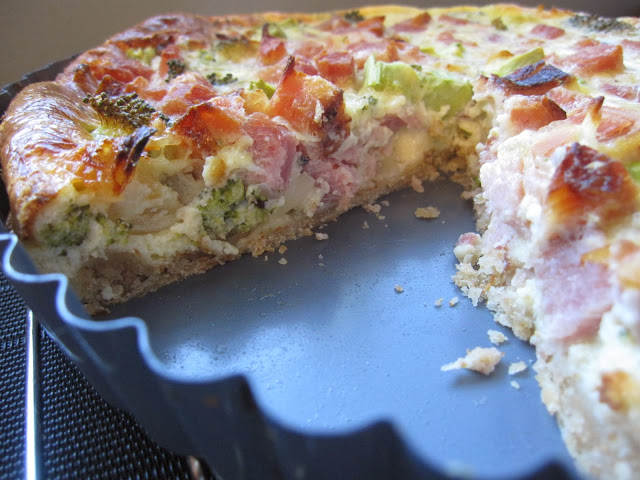 This broccoli and ham quiche is a great recipe to use up leftover ham. Made with a very easy crust recipe, you may never want another quiche recipe again.