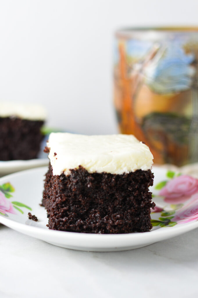 Moist Chocolate Cake with Coconut Cream Cheese Frosting