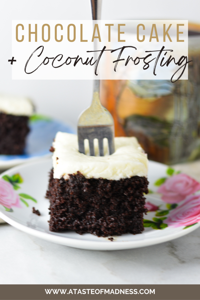 Moist Chocolate Cake with Coconut Cream Cheese Frosting