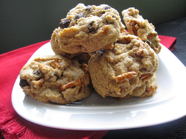 These Pretzel and Chocolate Chip Cookies are a great dessert recipe to use up extra pretzels. Soft and chewy, perfect for sweet and salty combo. 