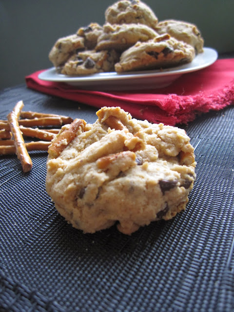 These Pretzel and Chocolate Chip Cookies are a great dessert recipe to use up extra pretzels. Soft and chewy, perfect for sweet and salty combo. 