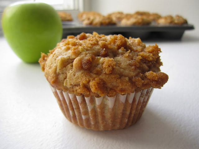 These moist Apple Streusel Muffins are a great great grab and go breakfast recipe. Flavoured with cinnamon and made with both shredded and cubed apples.