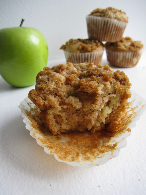 These moist Apple Streusel Muffins are a great great grab and go breakfast recipe. Flavoured with cinnamon and made with both shredded and cubed apples.