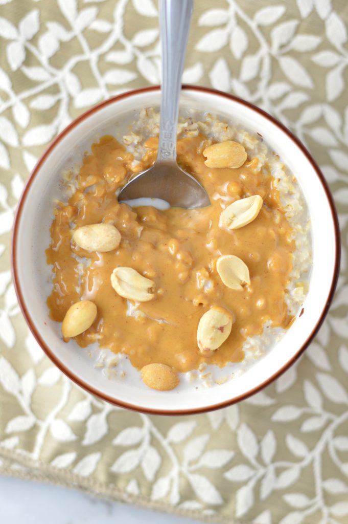 This Microwave Peanut Butter Oatmeal is such a quick and easy breakfast recipe. Gluten free, refined sugar free and can be made vegan.