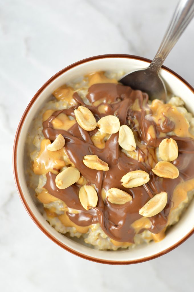 Easy Peanut Butter Nutella Microwave Oatmeal is so comforting and quick to make. One of my favourite go-to breakfast recipes.