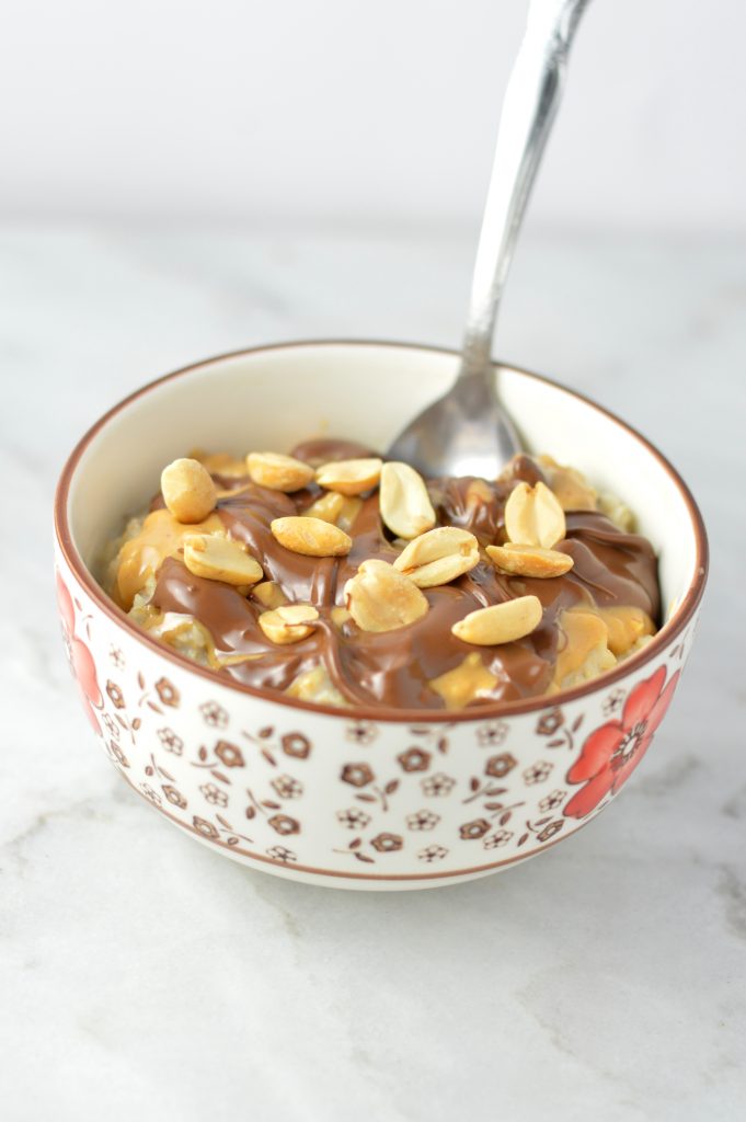 Easy Peanut Butter Nutella Microwave Oatmeal is so comforting and quick to make. One of my favourite go-to breakfast recipes.