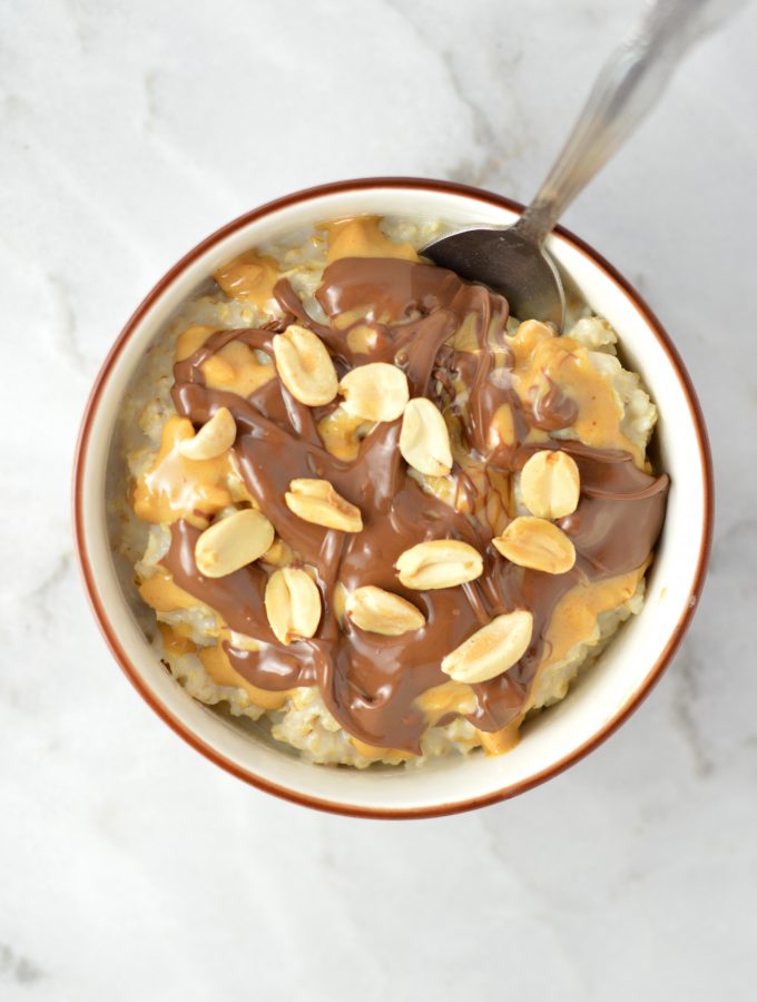 Easy Peanut Butter Nutella Microwave Oatmeal is so comforting and quick to make. One of my favourite go-to breakfast recipes.