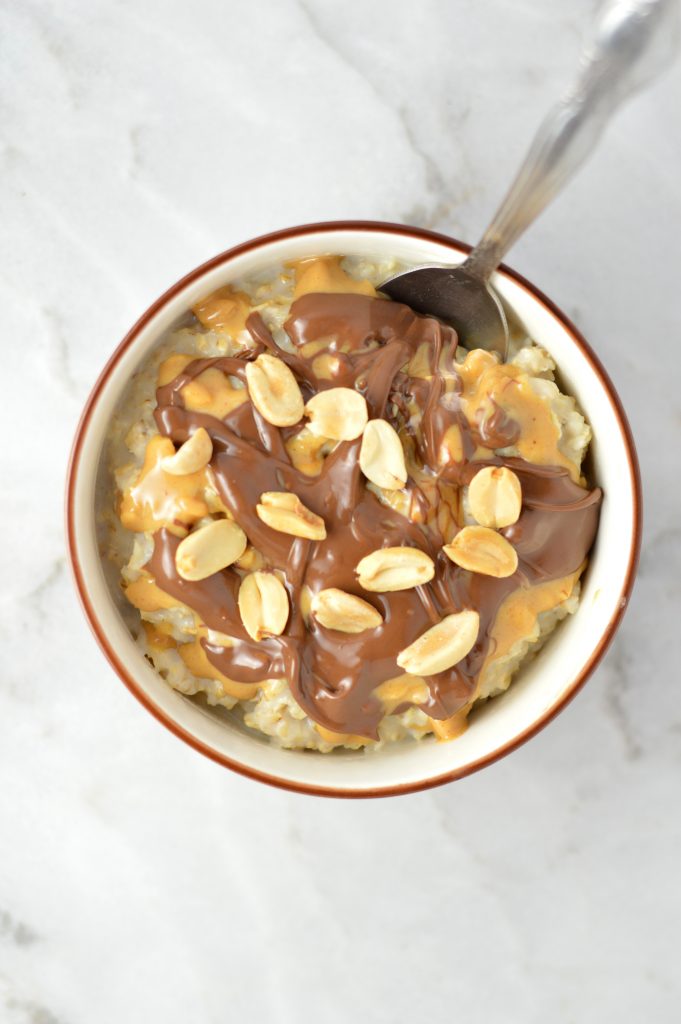 Easy Peanut Butter Nutella Microwave Oatmeal is so comforting and quick to make. One of my favourite go-to breakfast recipes.