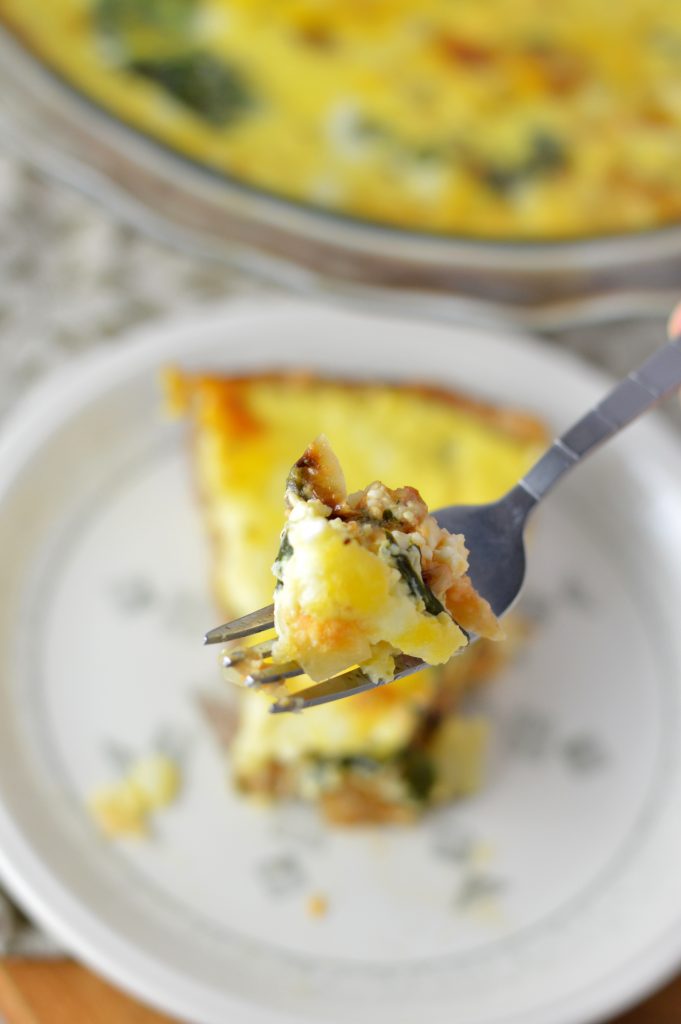 This Spinach and Feta Quiche is made with fresh baby spinach, crumbled feta and homemade crust. One of my favourite dinner recipes.