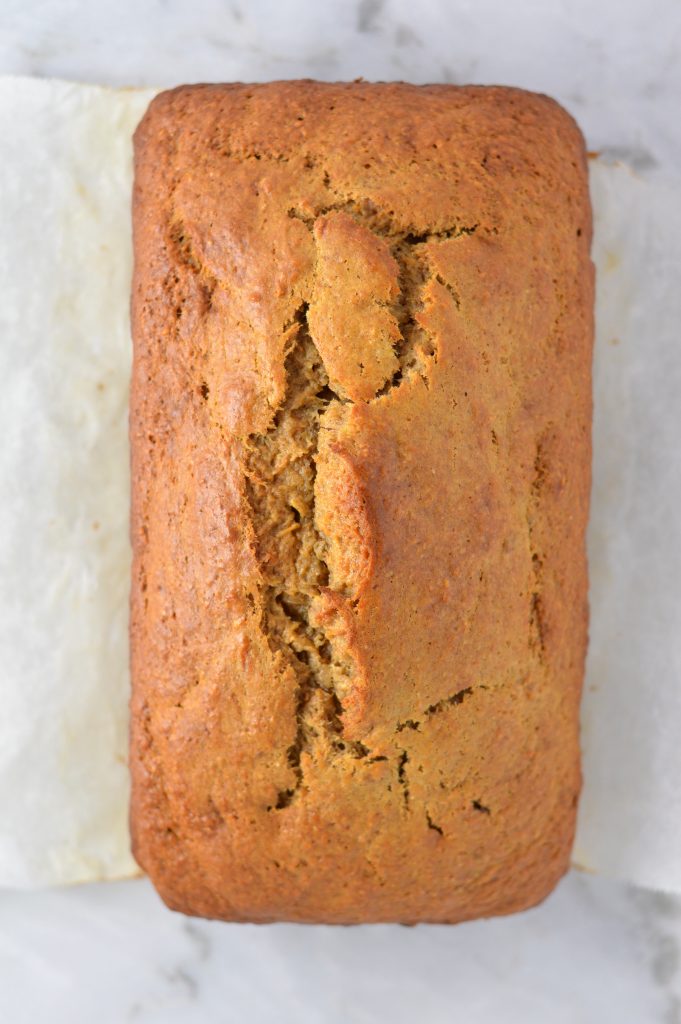 Peanut Butter Banana Bread made with chunky peanut butter, yogurt and egg whites to make this a healthier take on your typical banana bread.