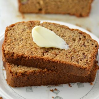 Peanut Butter Banana Bread made with chunky peanut butter, yogurt and egg whites to make this a healthier take on your typical banana bread.