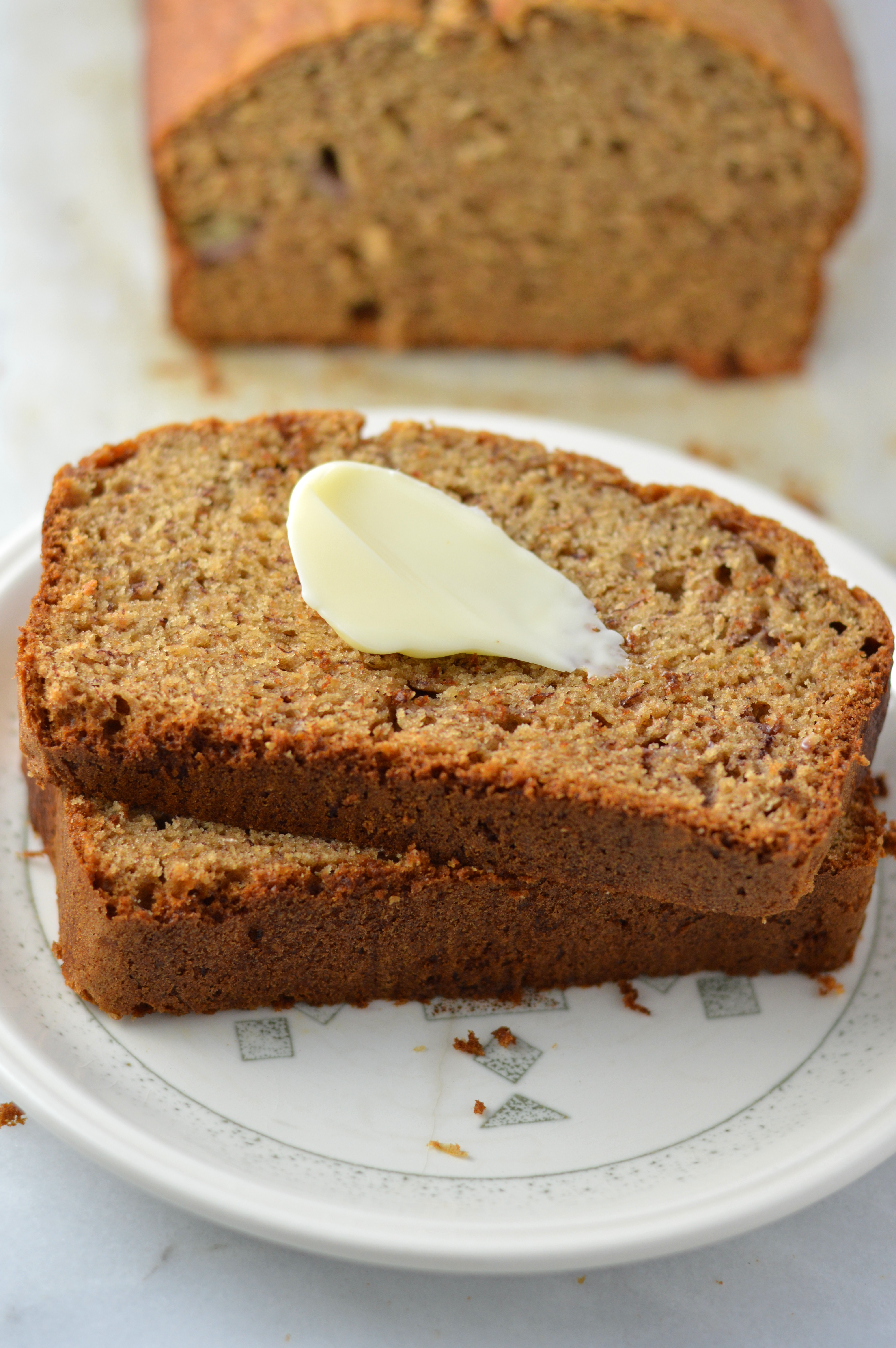 Peanut Butter Banana Bread made with chunky peanut butter, yogurt and egg whites to make this a healthier take on your typical banana bread.