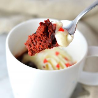 Red Velvet Mug Cake is the perfect personal dessert recipe for Valentine's Day. Make it for yourself or for your sweetie in less than 5 minutes.