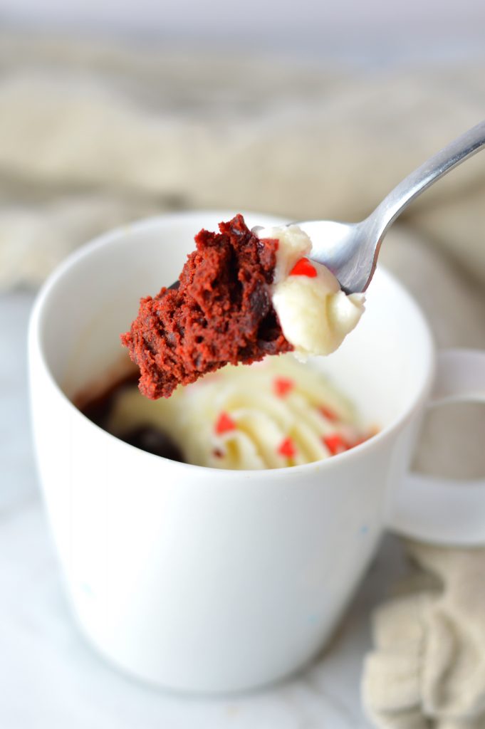 Red Velvet Mug Cake is the perfect personal dessert recipe for Valentine's Day. Make it for yourself or for your sweetie in less than 5 minutes.