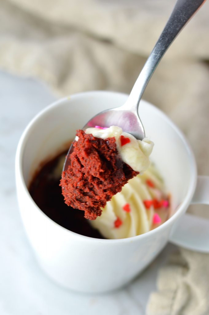 Red Velvet Mug Cake is the perfect personal dessert recipe for Valentine's Day. Make it for yourself or for your sweetie in less than 5 minutes.