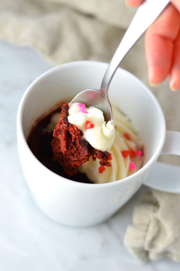 Red Velvet Mug Cake is the perfect personal dessert recipe for Valentine's Day. Make it for yourself or for your sweetie in less than 5 minutes.