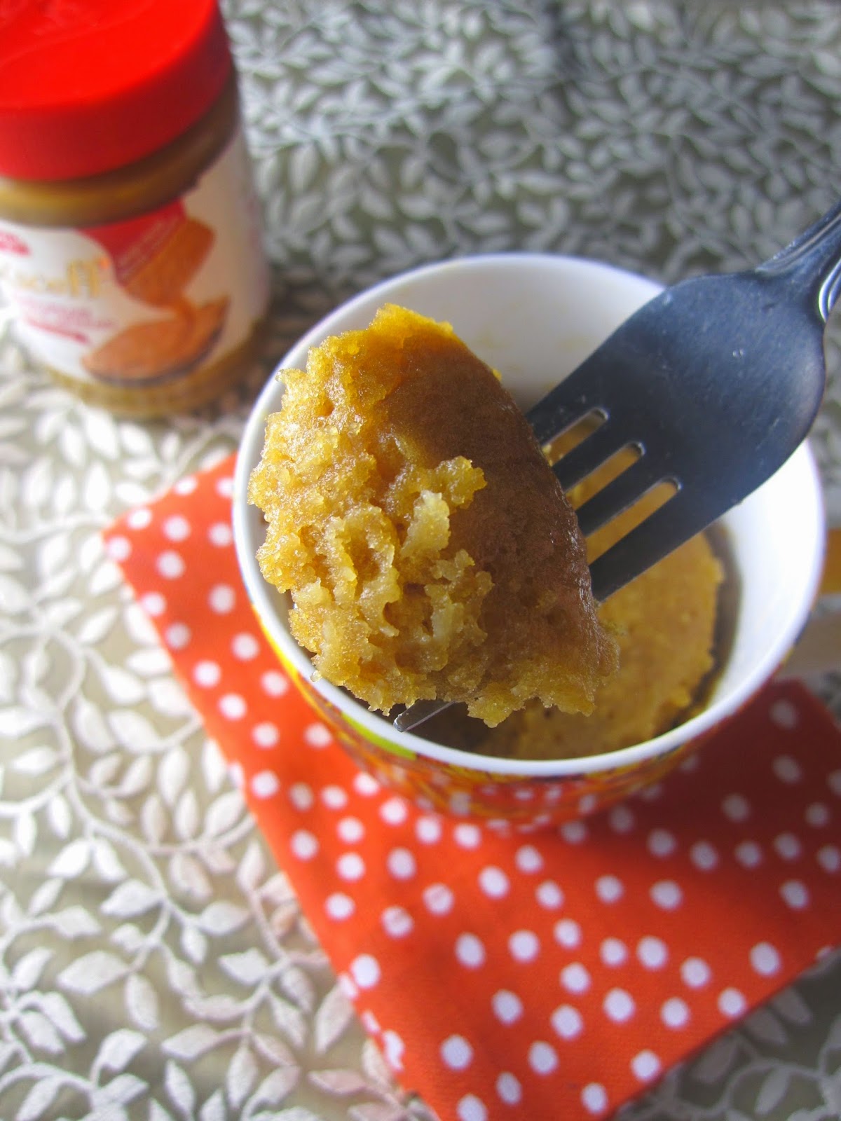 This Biscoff Mug Cake is a quick and easy dessert recipe ready in under 5 minutes.  Made in the microwave to satisfy our cake craving immediately.