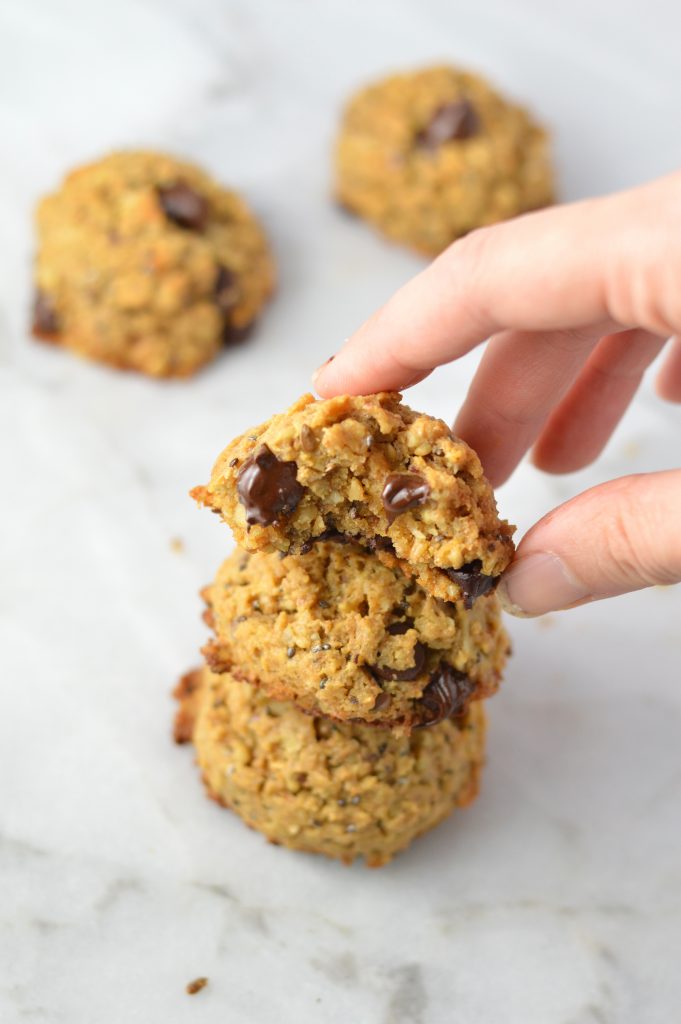 These Chia Seed Peanut Butter Oatmeal Cookies are my go-to grab and go breakfast. Made with oats and made decadent with the addition of chocolate chips.