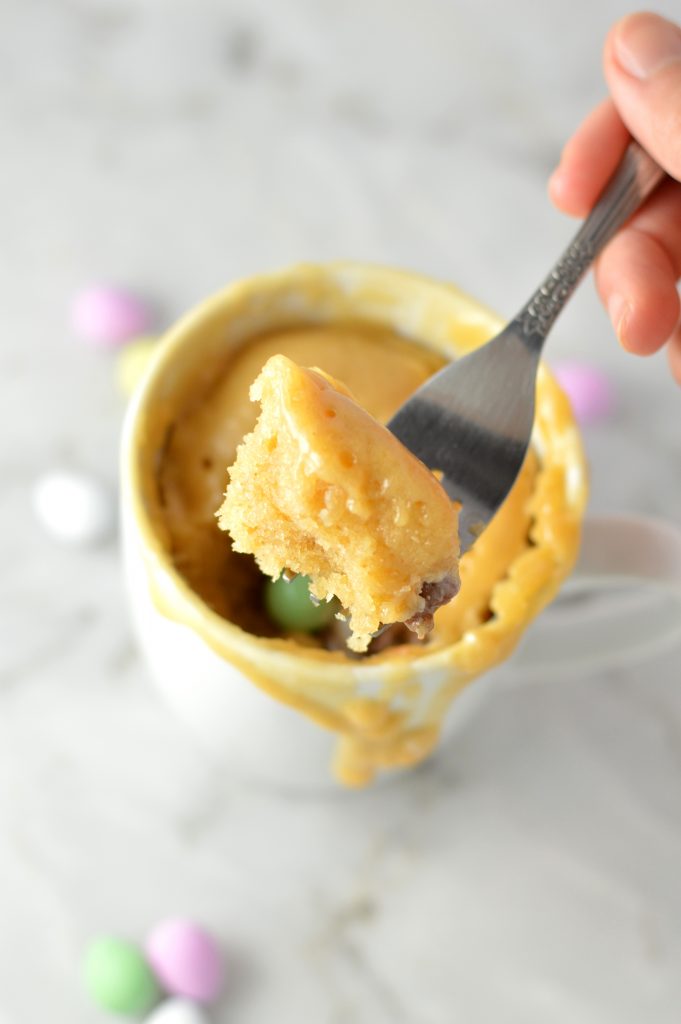 Peanut Butter Mini Egg Mug Cake is a quick and easy recipe that is perfect for Easter. Ready in under 5 minutes, this is a great last minute dessert recipe.