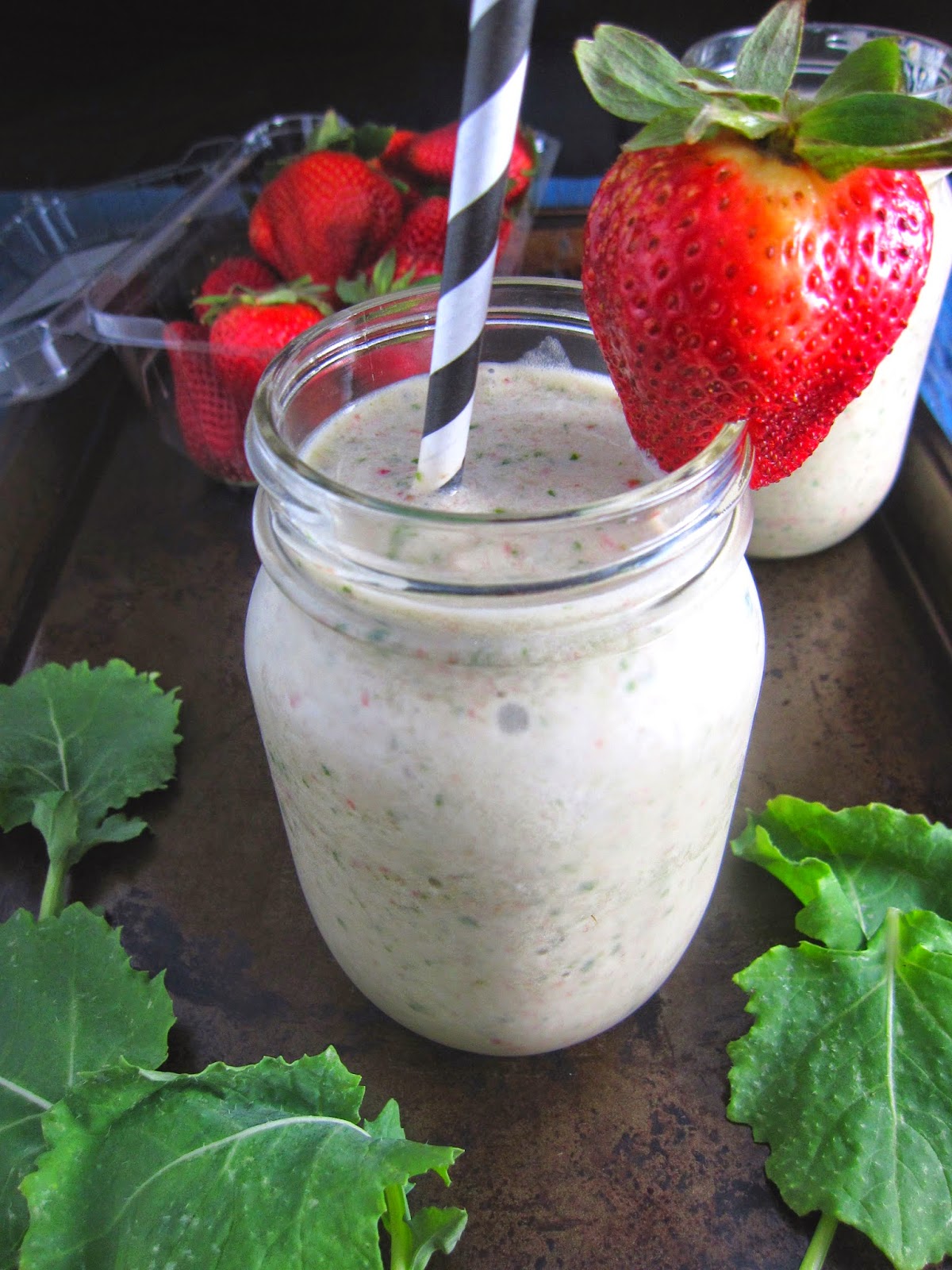 This quick and easy Kale and Strawberry Smoothie is the perfect refreshing drink recipe for breakfast or a snack. Made with only 5 ingredients.