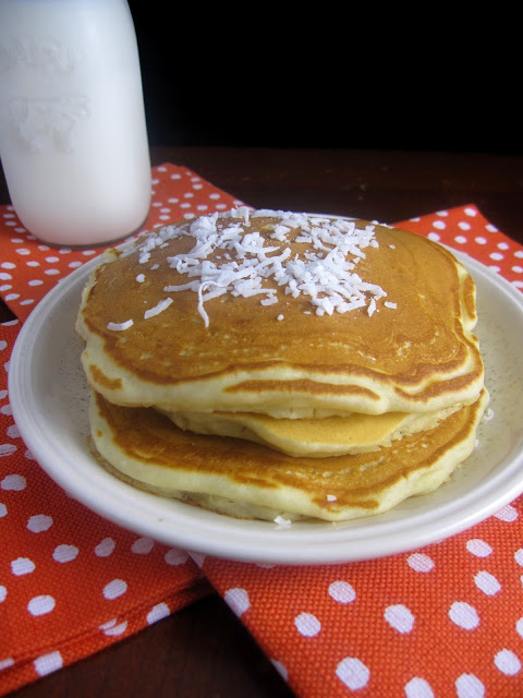 Fluffy coconut pancakes makes a delicious quick and easy breakfast recipe. Made with coconut milk and shredded coconut.