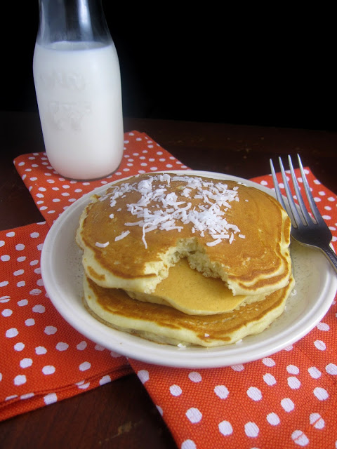 Fluffy coconut pancakes makes a delicious quick and easy breakfast recipe. Made with coconut milk and shredded coconut.