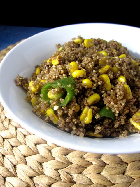 Jalapeno and Corn Quinoa that is made in under 30 minutes, it makes a healthy side dish or lunch that is loaded with flavour.