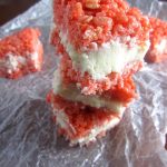 Red and White Rice Krispies Treats with Buttercream Frosting