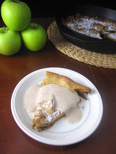 Apple Skillet Popover with Maple Yogurt Cream tastes just like a pancake without the effort. This recipe is like dessert for breakfast.