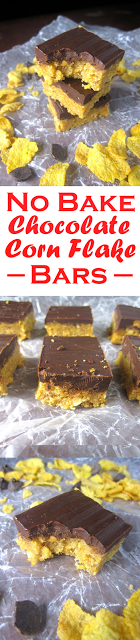 No Bake Chocolate, Peanut Butter and Corn Flakes Bars