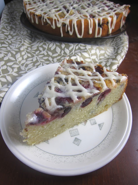 Fresh cherry coffee cake with cream cheese frosting makes the best dessert. It has fruit, so can we have it for breakfast too?