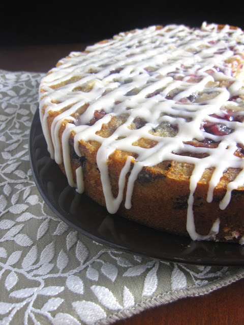 Fresh cherry coffee cake with cream cheese frosting makes the best dessert. It has fruit, so can we have it for breakfast too?