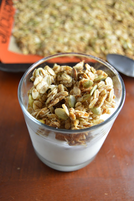 This Pumpkin Spice Granola is the perfect way to get into the fall flavors! The pumpkin seeds and coarse salt make this granola deliciously sweet and salty.