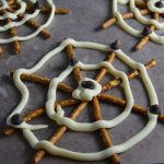 White Chocolate and Pretzel Spider Webs