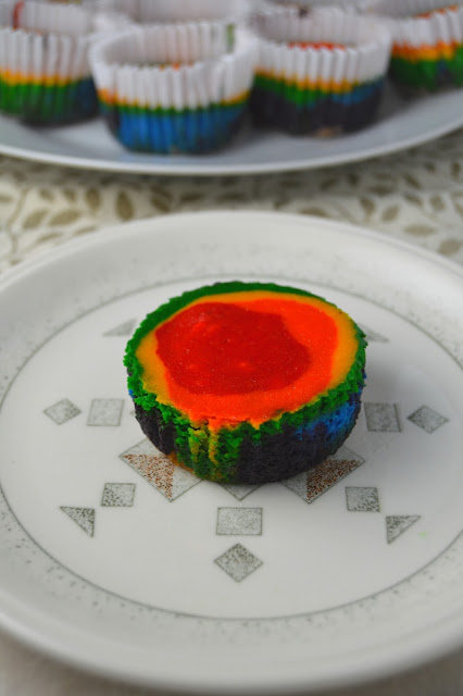 Mini Rainbow Cheesecakes just in time for St. Patrick's Day! These are so colorful and so much fun to make!