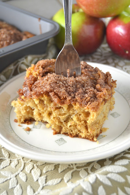  This apple coffee cake makes for a perfect breakfast or afternoon snack. Soft cake filled with apples, topped with crunchy cinnamon streusel.