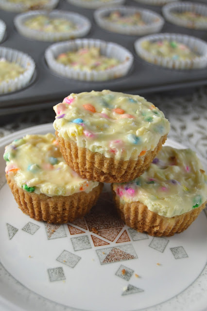 Perfectly proportioned white chocolate cheesecake cookie cups with sprinkles. Rich and sweet dessert idea.