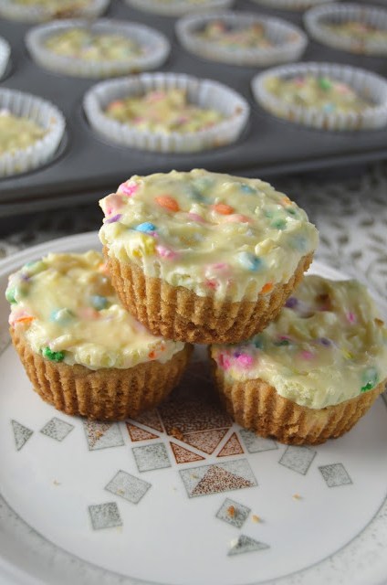 White chocolate cheesecake cookie cups with sprinkles