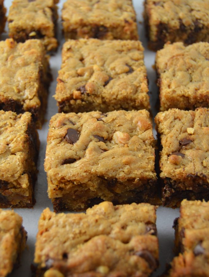 These peanut butter and chocolate cookie bars are so easy to make! Made with ingredients you probably have lying around your house, these make the perfect snack.