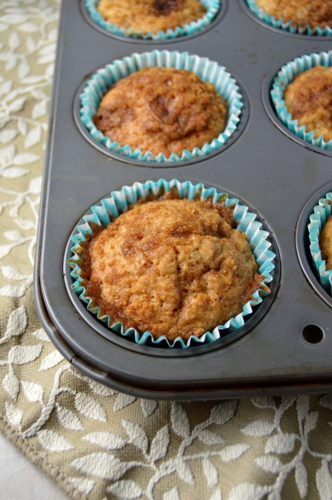 These pear streusel muffins taste like a bite of fall. Made heartier with whole wheat flour.